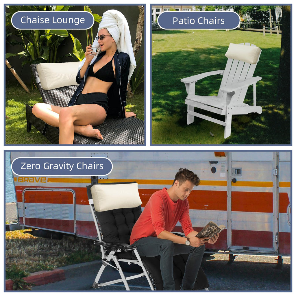 Chaise Lounge Head Pillow, 2 Pack Outdoor Lounge Chair Pillows with Adjustable Strap Longue Head Pillow Headrest