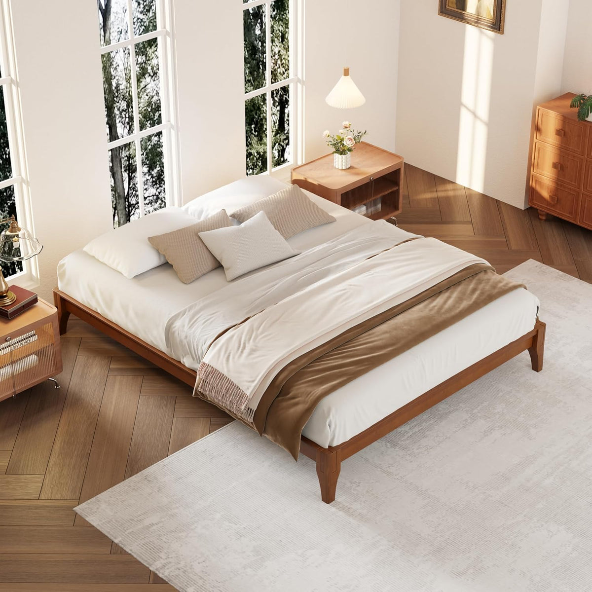 Bamboo Japanese Joinery Bed Frame, Tools Free, Brown
