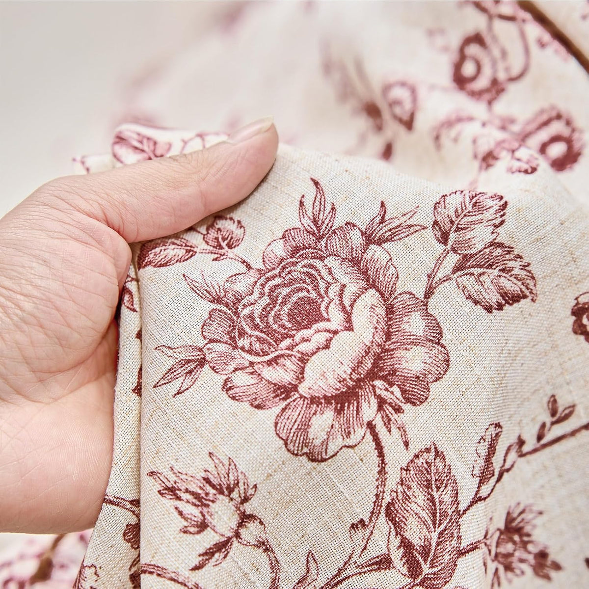 Linen Curtains 63 inch Maroon Floral Farmhouse Rod Pocket 2 Panels