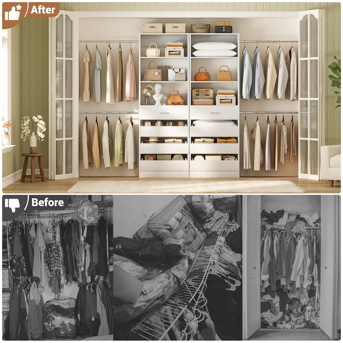 Closet System, 6-15Ft Custom Wood Closet Organizer with 8 Drawers