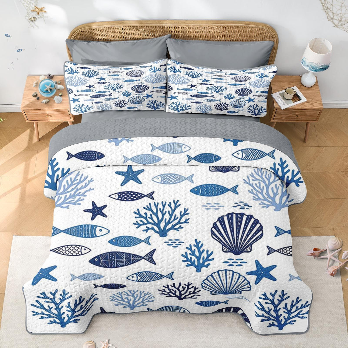 Quilt Set, 2 Pieces Ocean Coastal Bedding, Bedspread