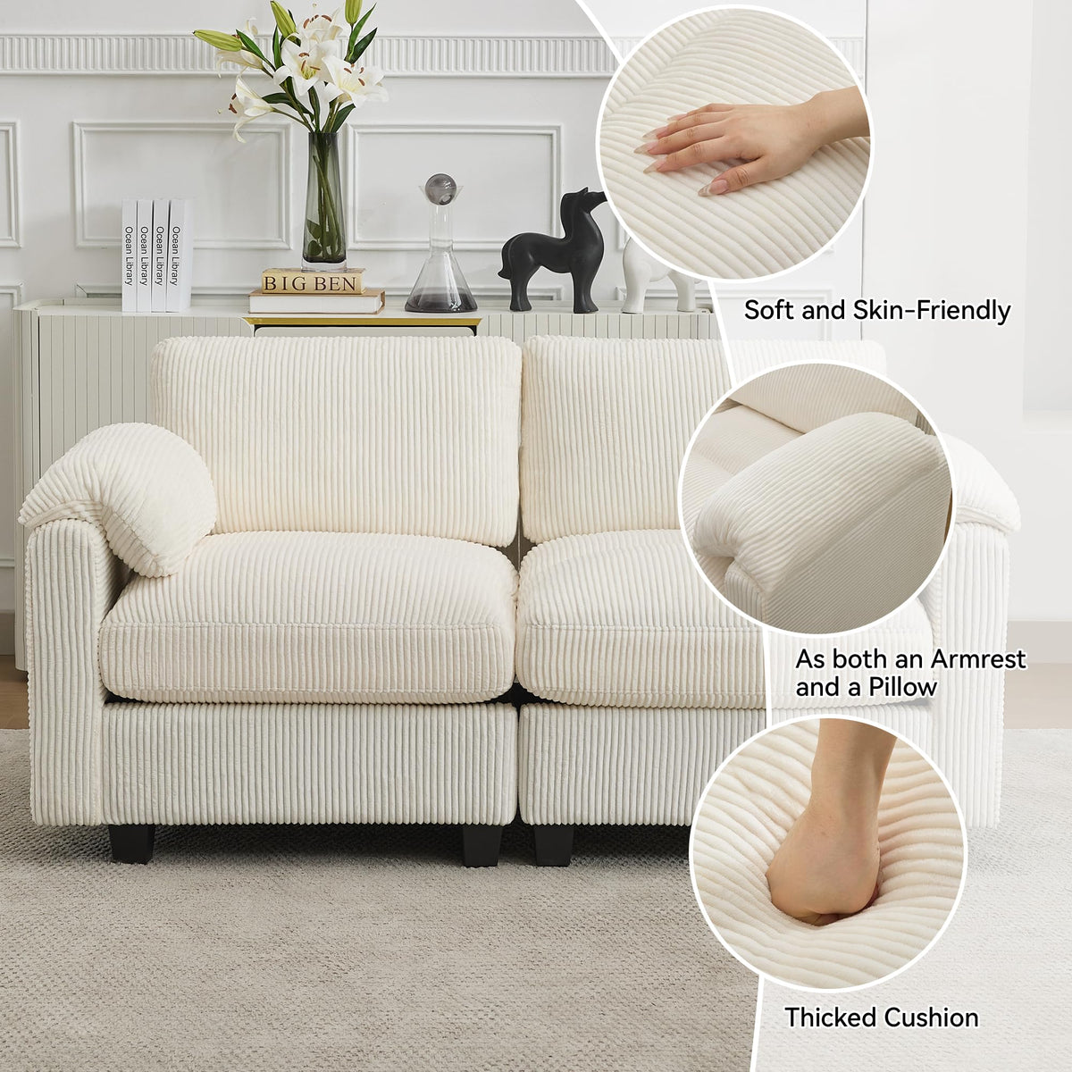 Modular Sectional Sofa, 117'' Oversized Deep Seat U Shaped Couch, Beige