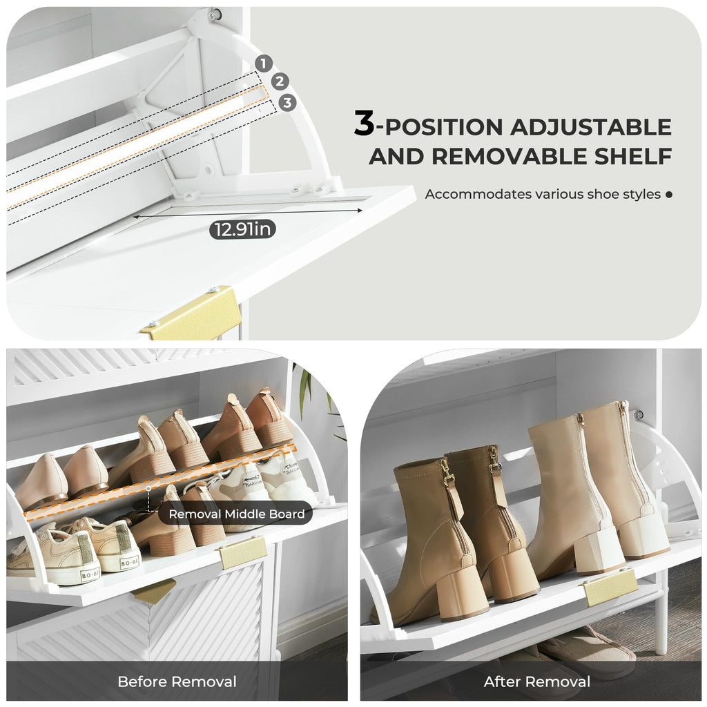 Shoe Cabinet with 2 Flip Drawers, Narrow Entryway Rack, White