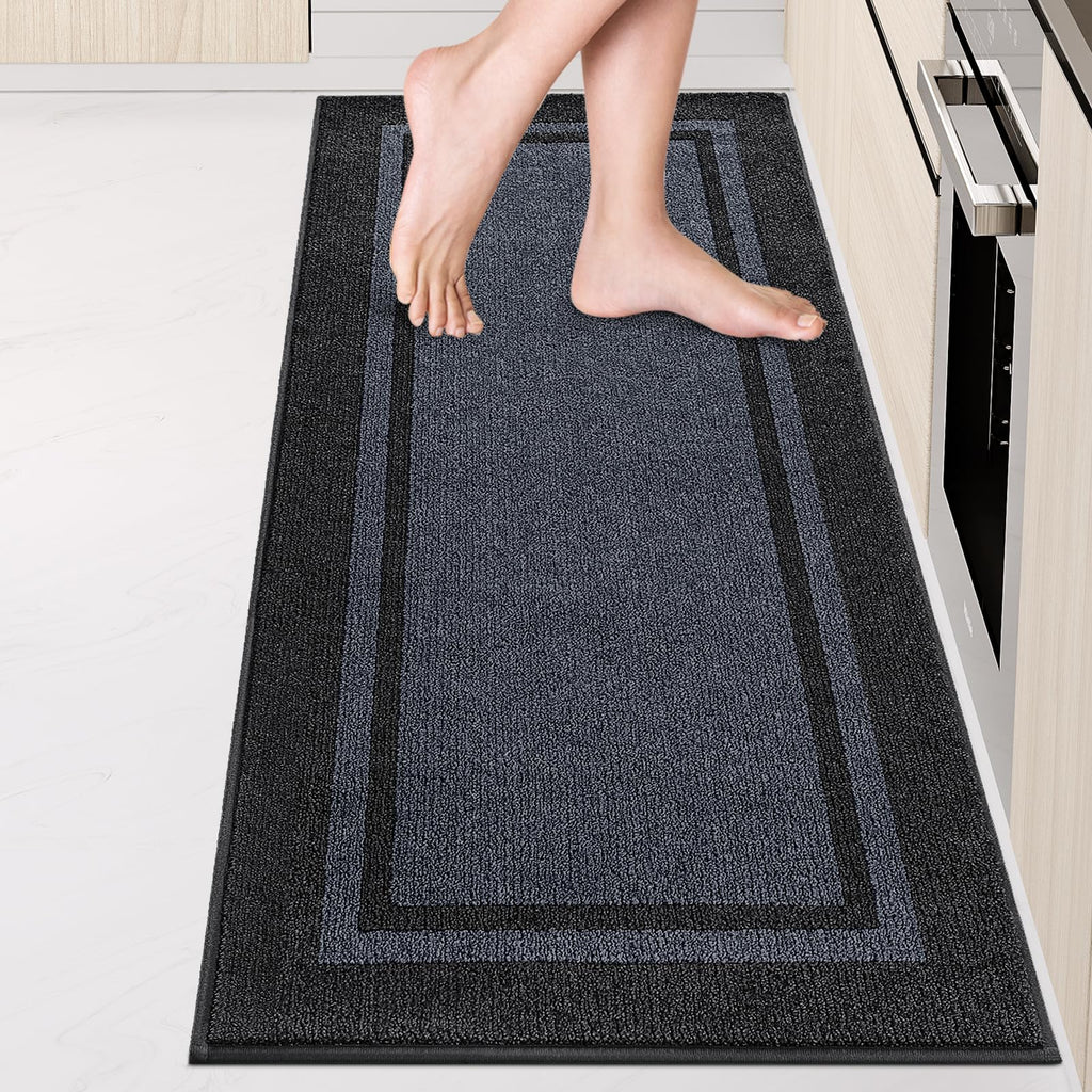 Kitchen Rugs 24" x 70", Non-Slip Runner Rugs, Bluish Grey & Charcoal