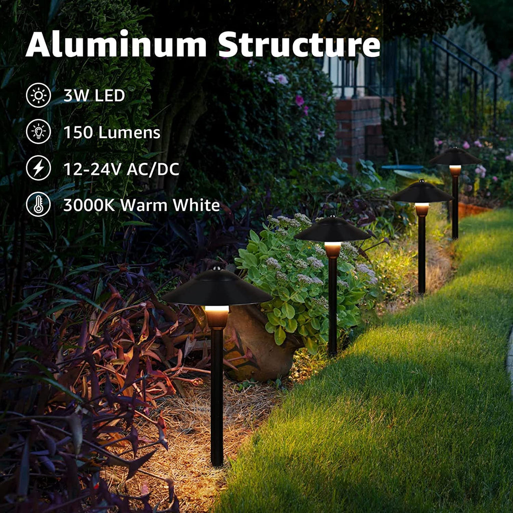 3W Low Voltage Pathway Lights, 8-Pack 3000K 12-24V Classic Aluminum