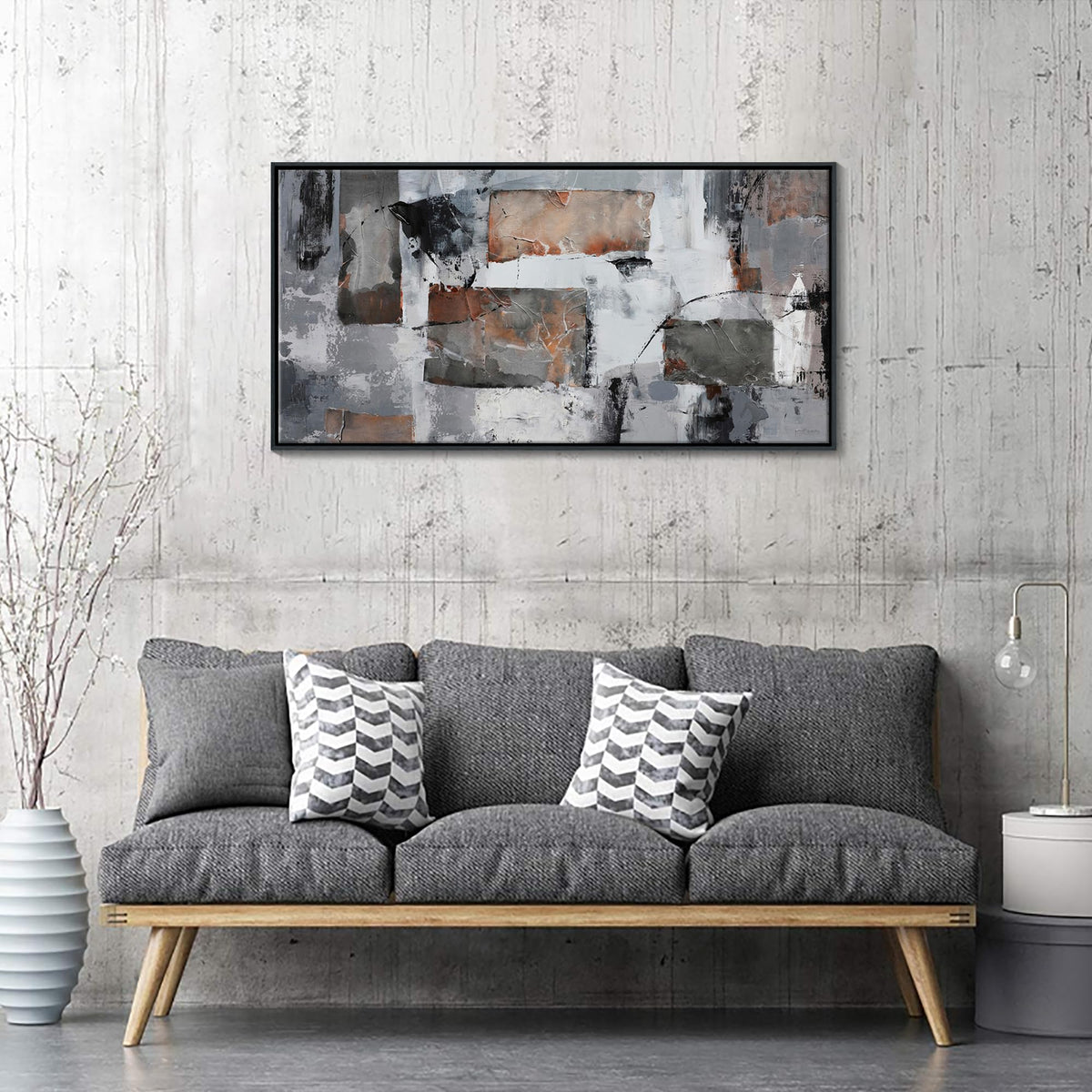 Large Abstract Wall Art - Gray and Black Modern Canvas Wall artwork, Framed Room Wall Decor, and Office, Aesthetic