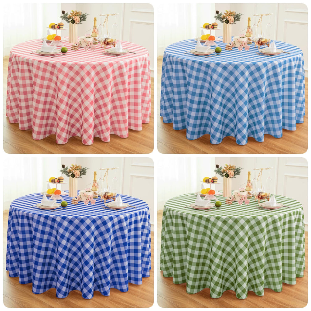 Waterproof Plaid Tablecloth Fabric - Round 108 Inch Classic Gingham Checker Table Cloth for Indoor/Outdoor Use