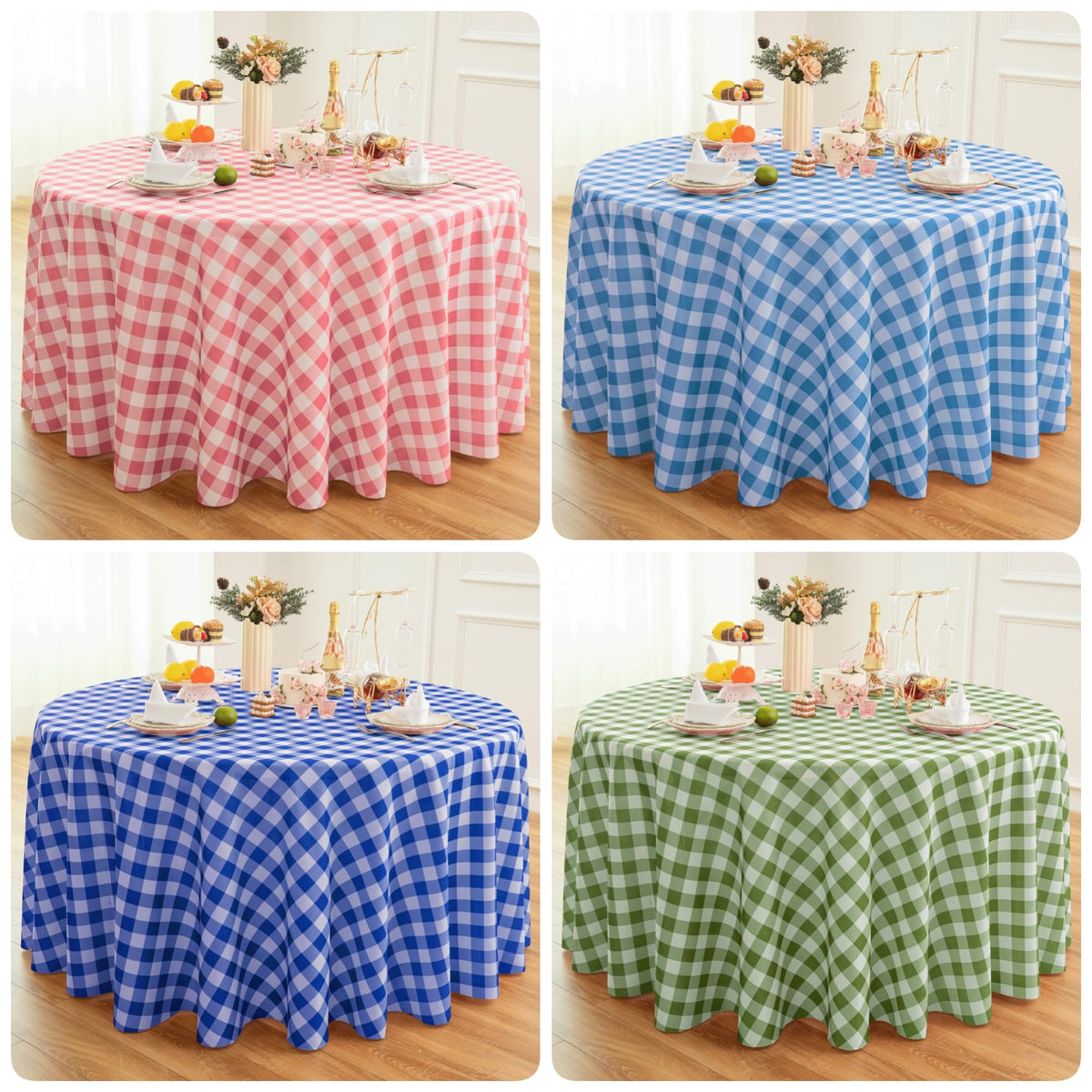 Waterproof Plaid Tablecloth Fabric - Round 108 Inch Classic Gingham Checker Table Cloth for Indoor/Outdoor Use