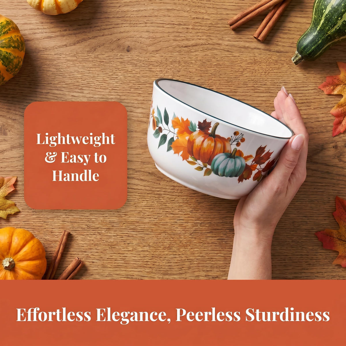 12-Piece Melamine Dinnerware Set for 4, Fall Pumpkin Plates and Bowls