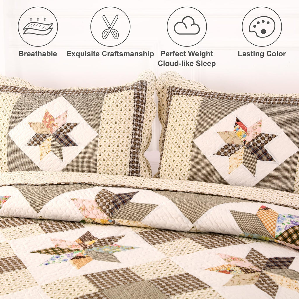 Oversized Bedspread Patchwork Quilt Set (110x118 Inch)