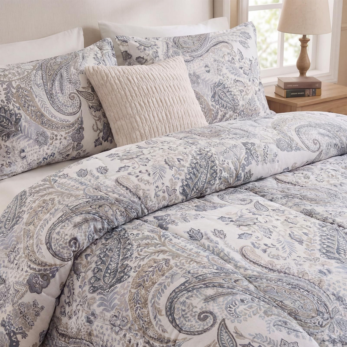 Blue Paisley Duvet Cover Queen Size 100% Cotton Soft & Breathable 3 Pcs Luxury Bedding Duvet Cover Sets with Zipper