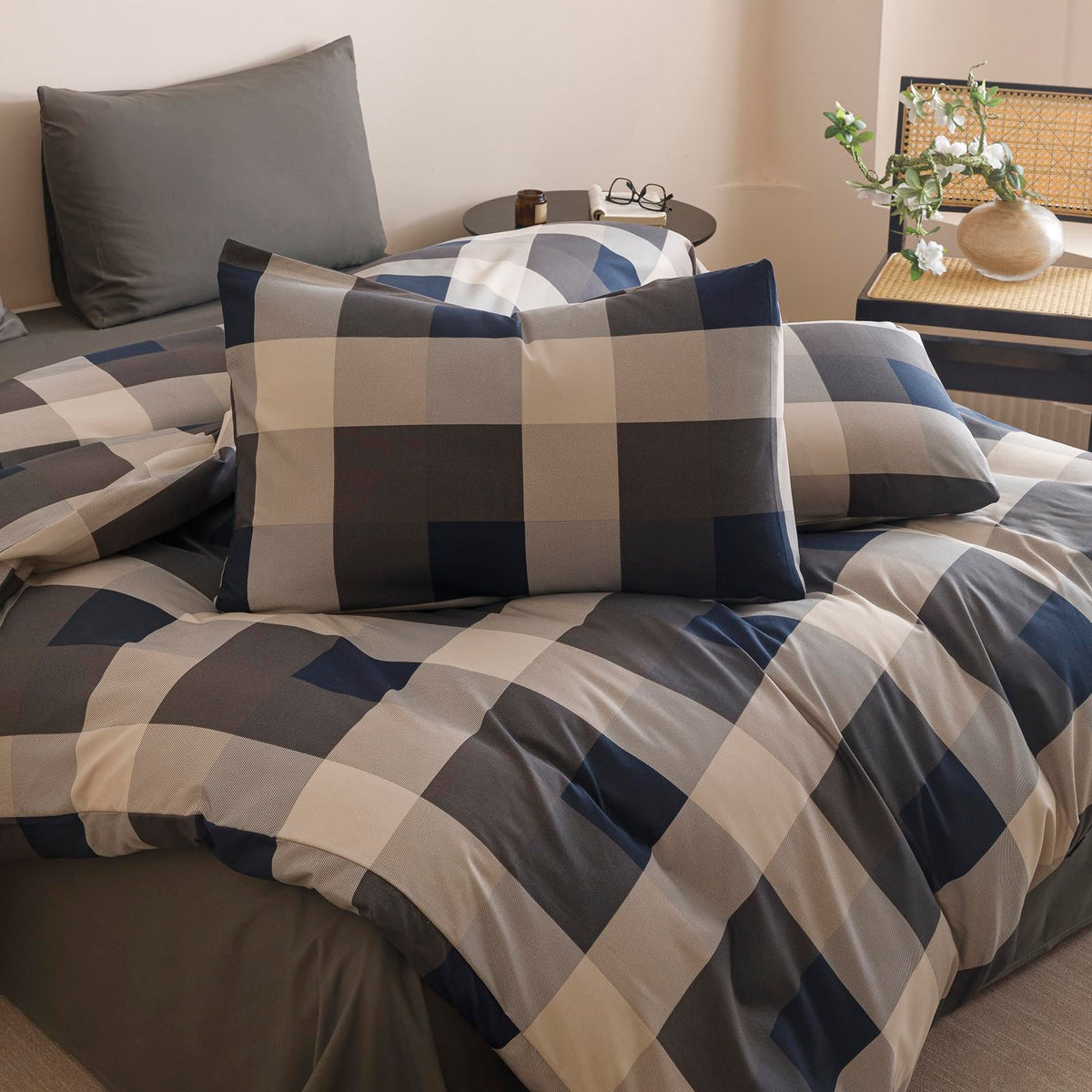 Blue Plaid Comforter Set 3 Pieces Tartan Buffalo Bedding