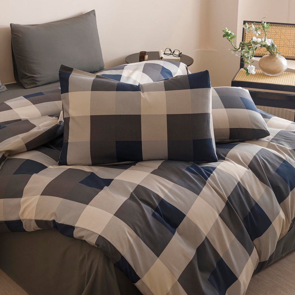Blue Plaid Comforter Set 3 Pieces Tartan Buffalo Bedding