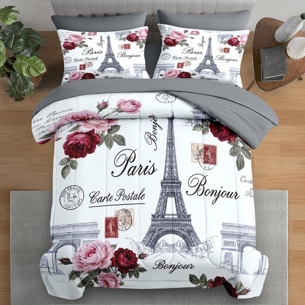King Comforter Set with Sheets, 7 Pieces Paris Vintage Bedding