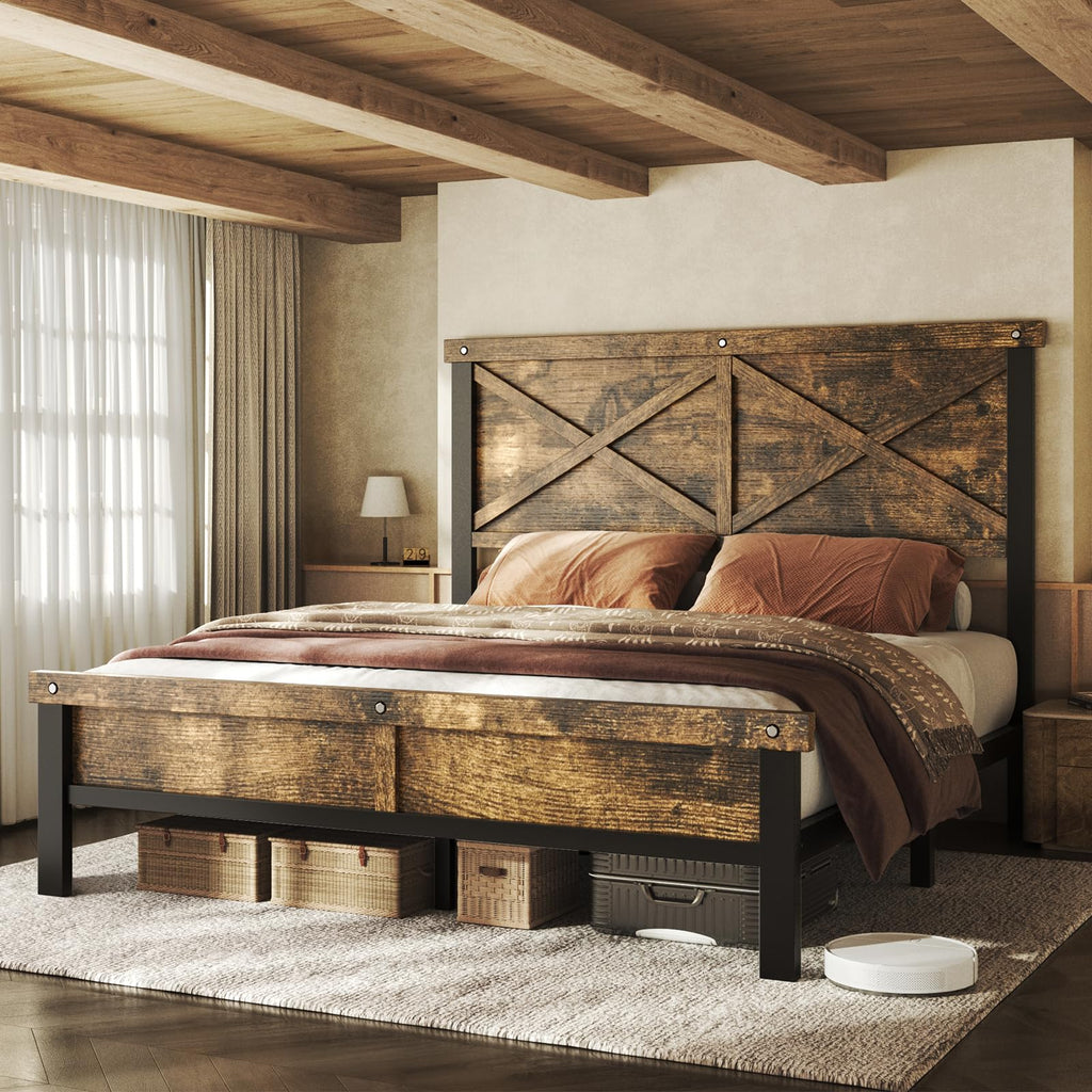Farmhouse Bed Frame with 51" Tall Barn Door Headboard