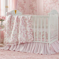French Country Toile Crib Bedding Set for Girls Vintage Pink Toile Floral Print 100% Cotton Baby Girl Nursery Bedding