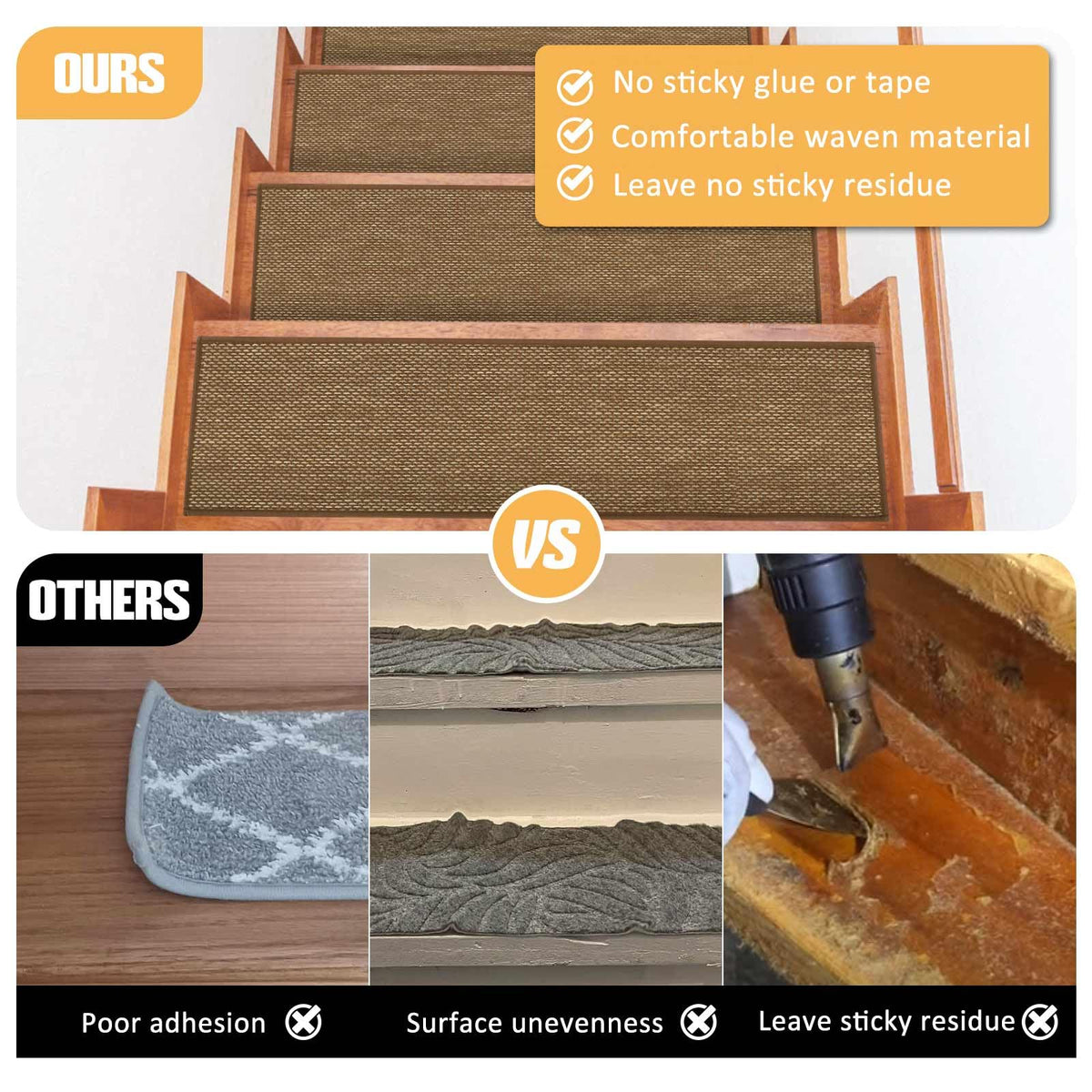 Linen Non-Slip Carpet for Wooden Steps Indoor, Peel and Stick for Wood Stairs, Machine Washable Runners for Pets, 15