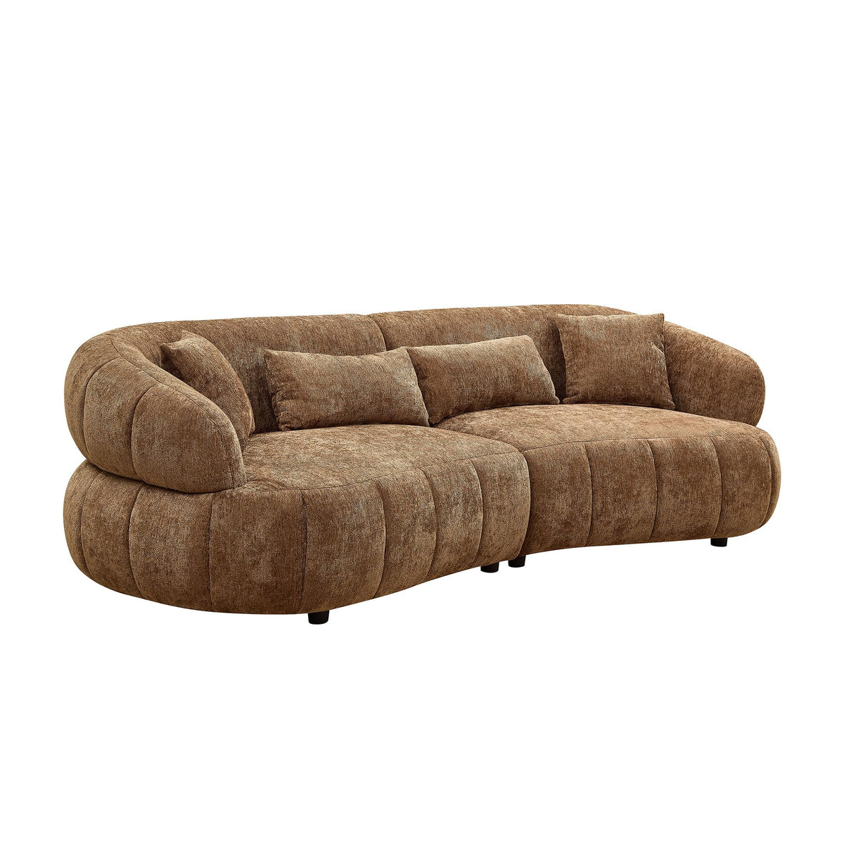 Curved Sectional Sofa, 103", 4-Seat, High-Density Foam, Sculptural, Brown