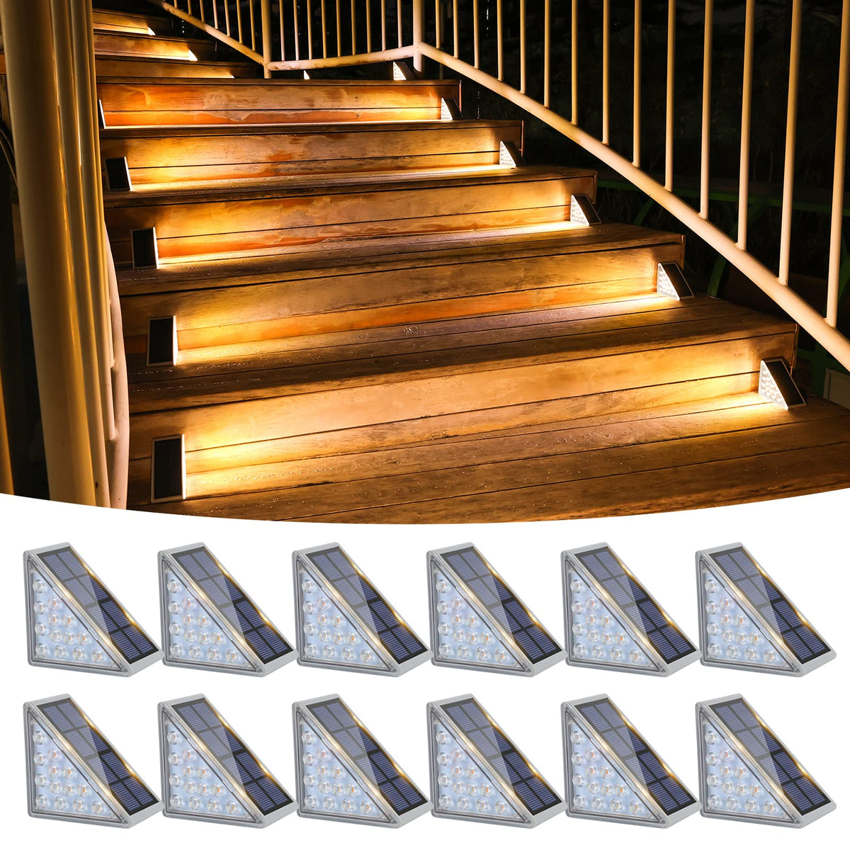 Outdoor Stair Lights 12 Pack, Solar Step Lights Waterproof IP67