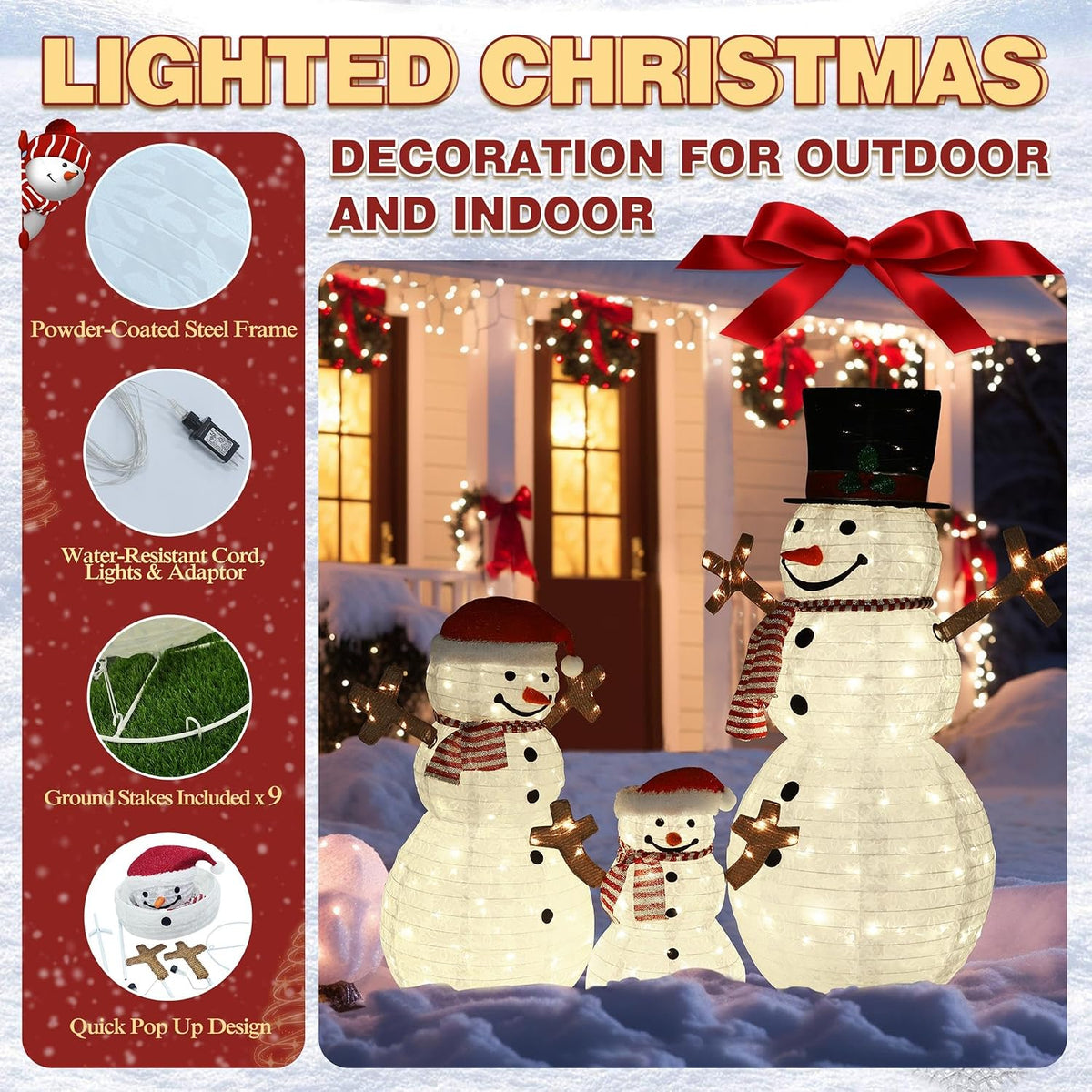 Lighted Snowman Family 3-Piece Set, 270 LED Outdoor Christmas Decor