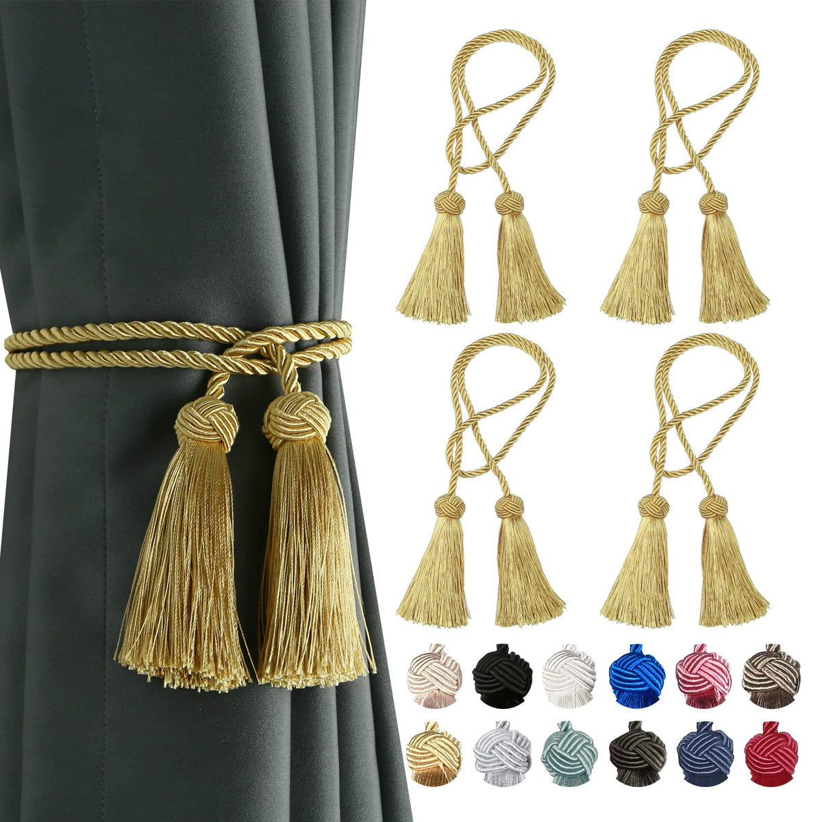 Handmade Rope Tassel Curtain Tiebacks - 4 Pack