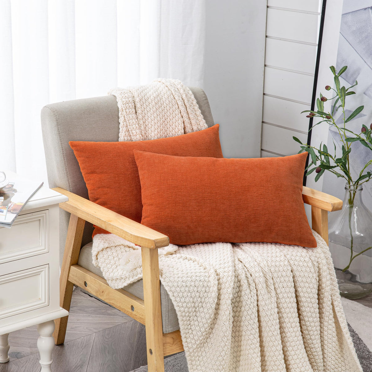 Lumbar Pillow Decorative Rectangle Throw Pillow Covers 12"x20" Inch Set of 2, Super Soft Chenille Pillowcase Bedroom