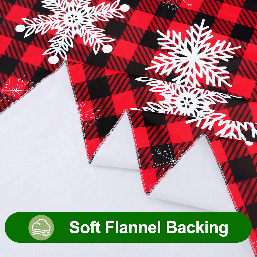 Christmas Rectangle Table Cloth, Waterproof Vinyl Tablecloth with Flannel Backing, Wipeable Bufflo Checked Snowflake