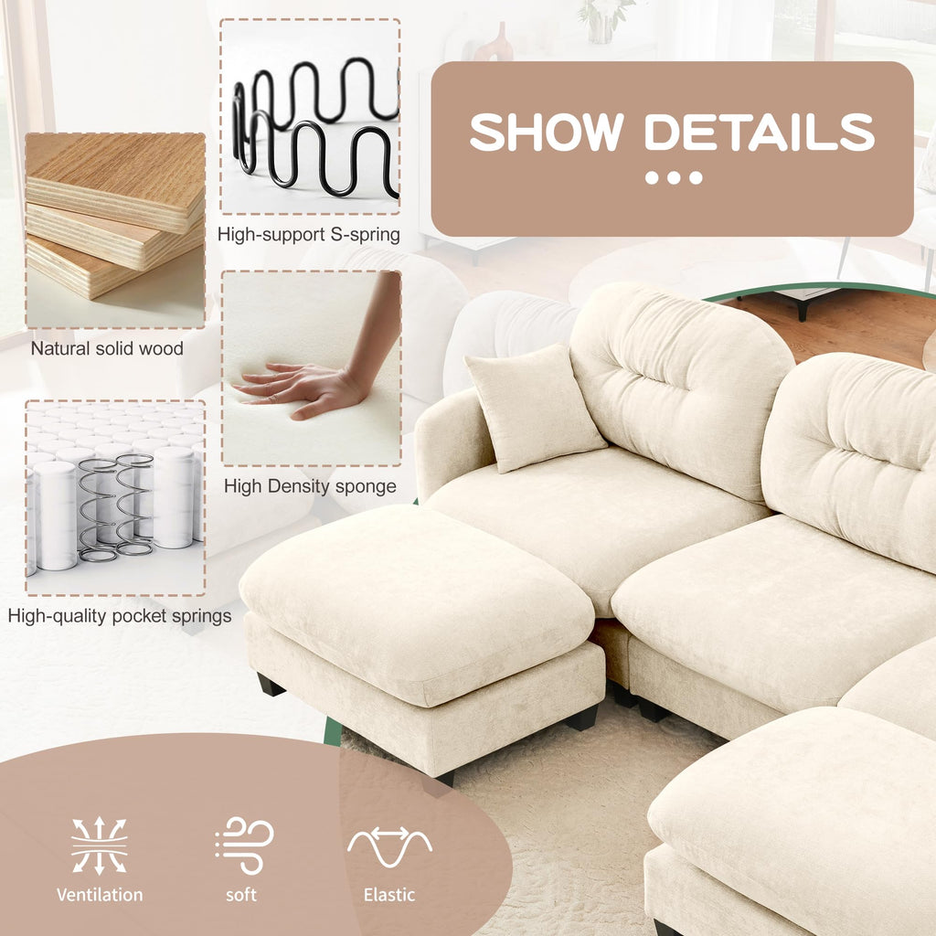Cloud Couches, Modular Sectional Sofa, 140" U-Shape Beige