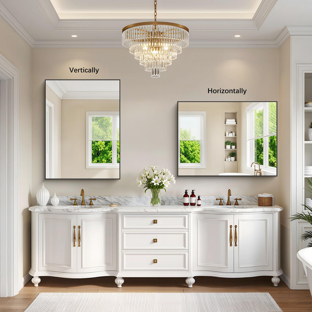 Black Bathroom Mirror for Wall, 30x40 Inch Rectangle Mirrors with Metal Frame