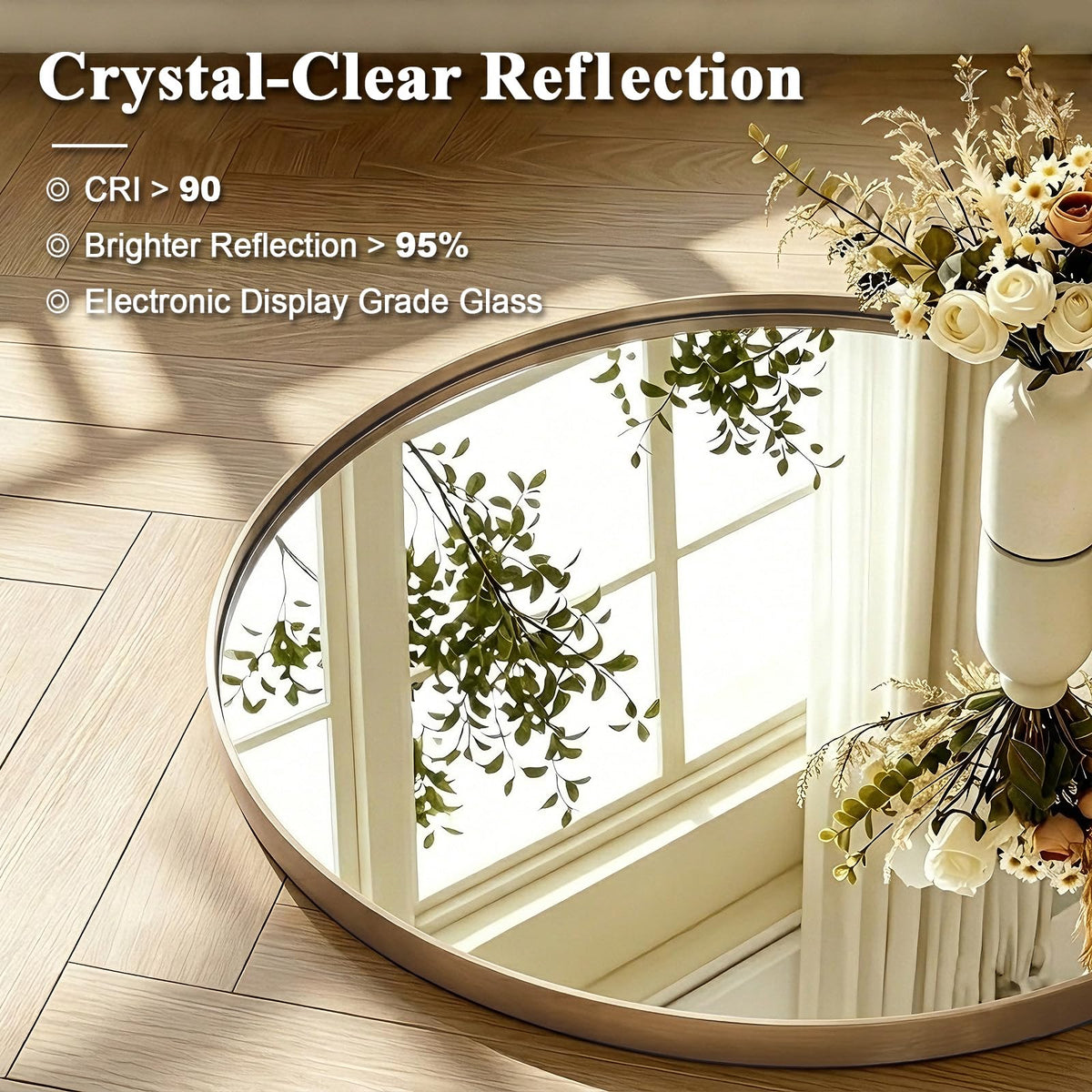 36 Inch Round Mirror, Champagne Bronze Circle Mirror for Wall