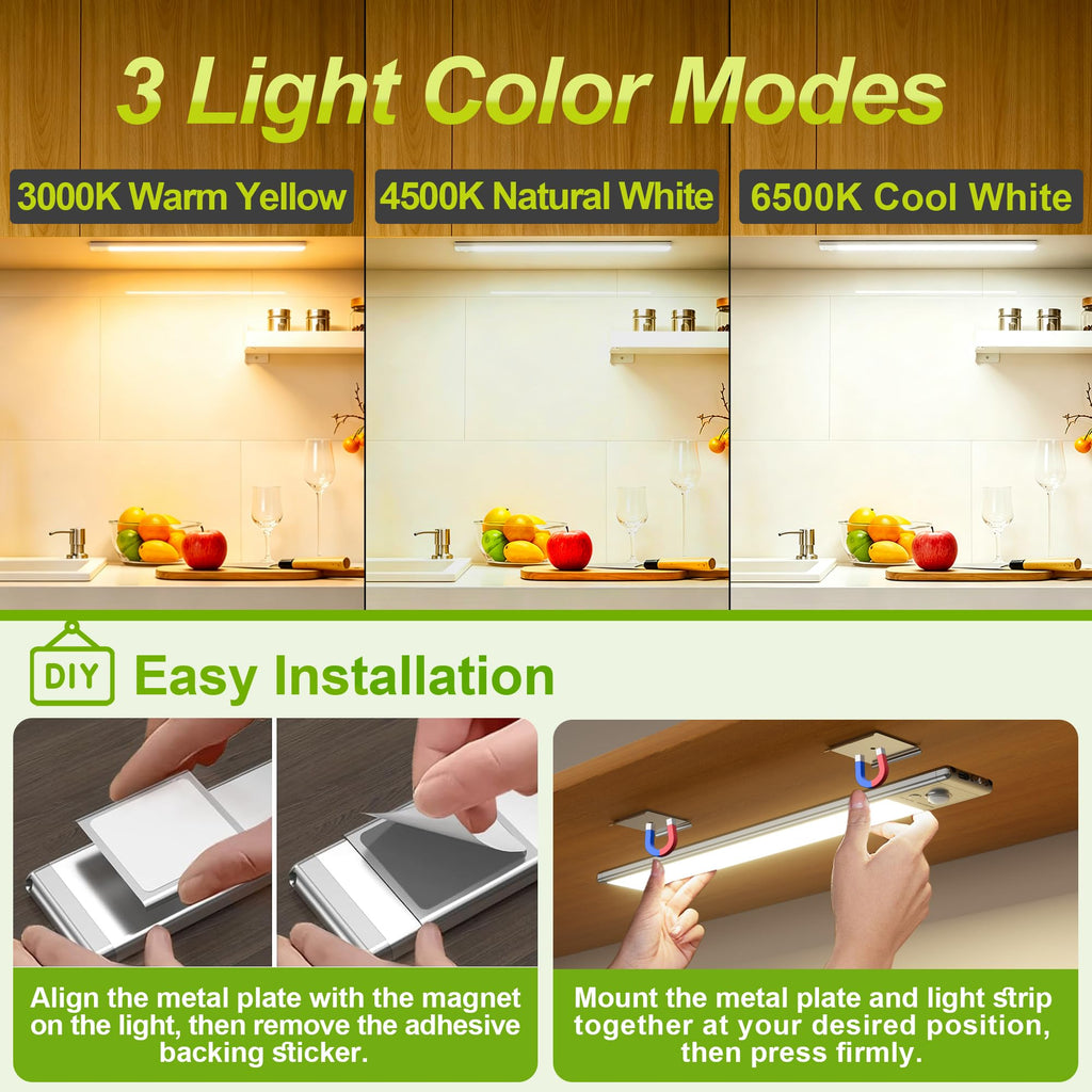 4 Pack Under Cabinet Lighting, 12in Rechargeable Motion Sensor Light Indoor