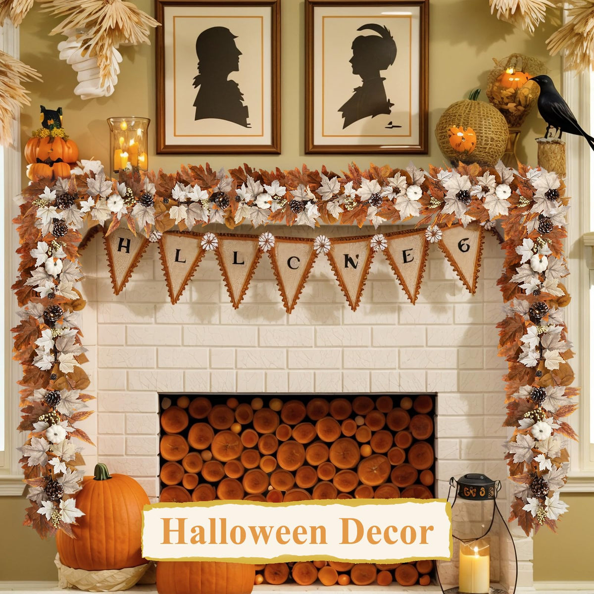 6 FT Lighted Fall Garland with Lights Pumpkins Automatic ON/Off
