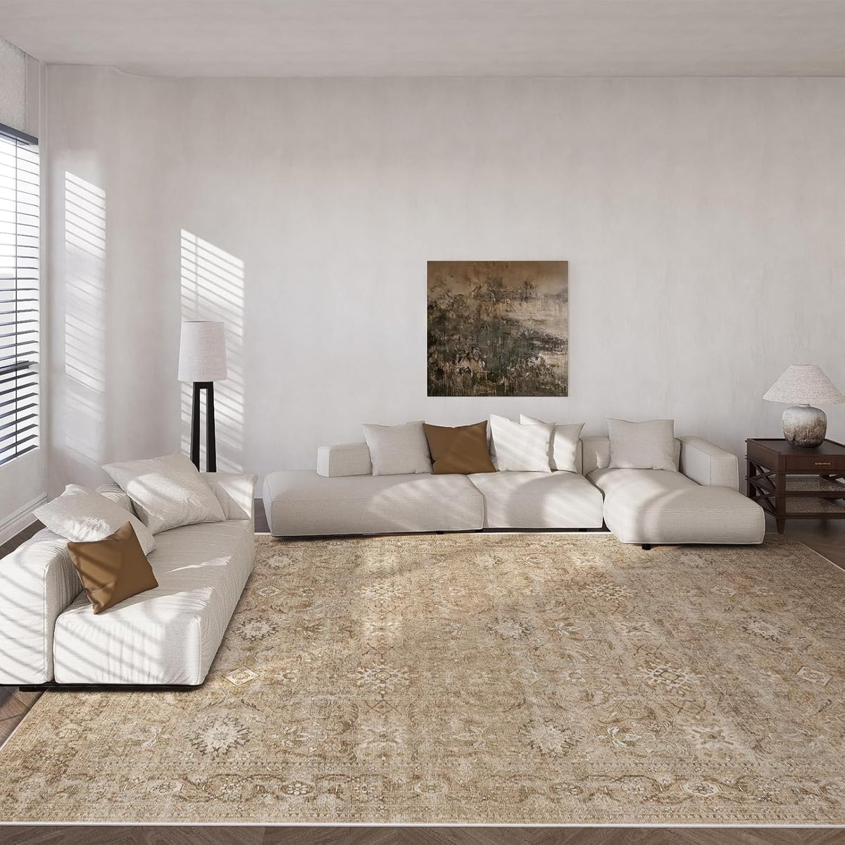 Area Rug Living Room: Washable Bedroom Rug Non Slip Boho Large Carpet