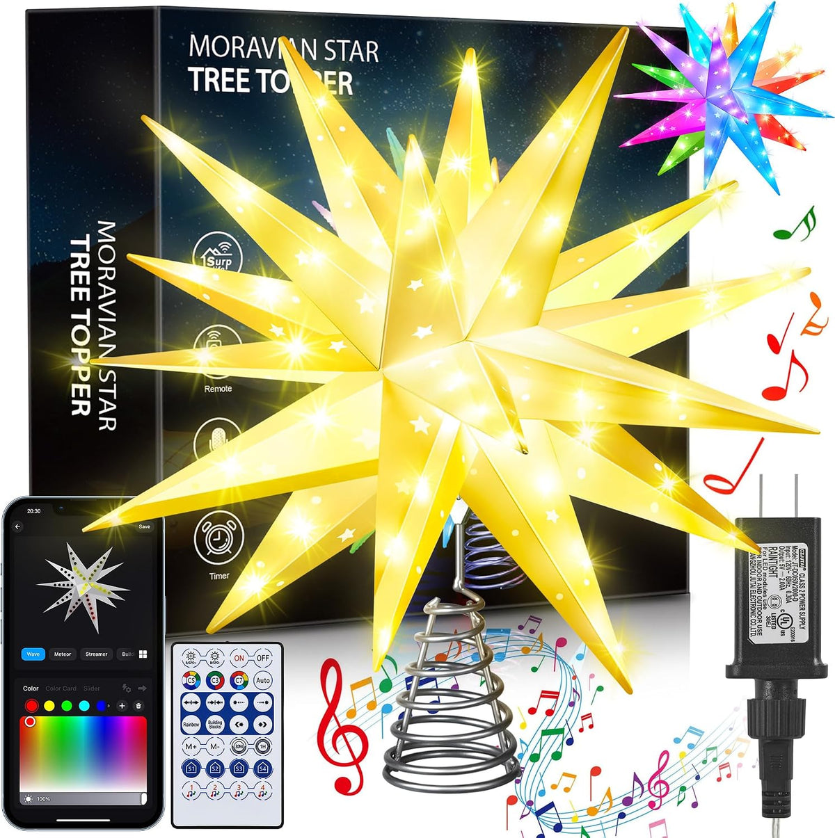 Smart 13" Christmas Star Tree Topper with Lights