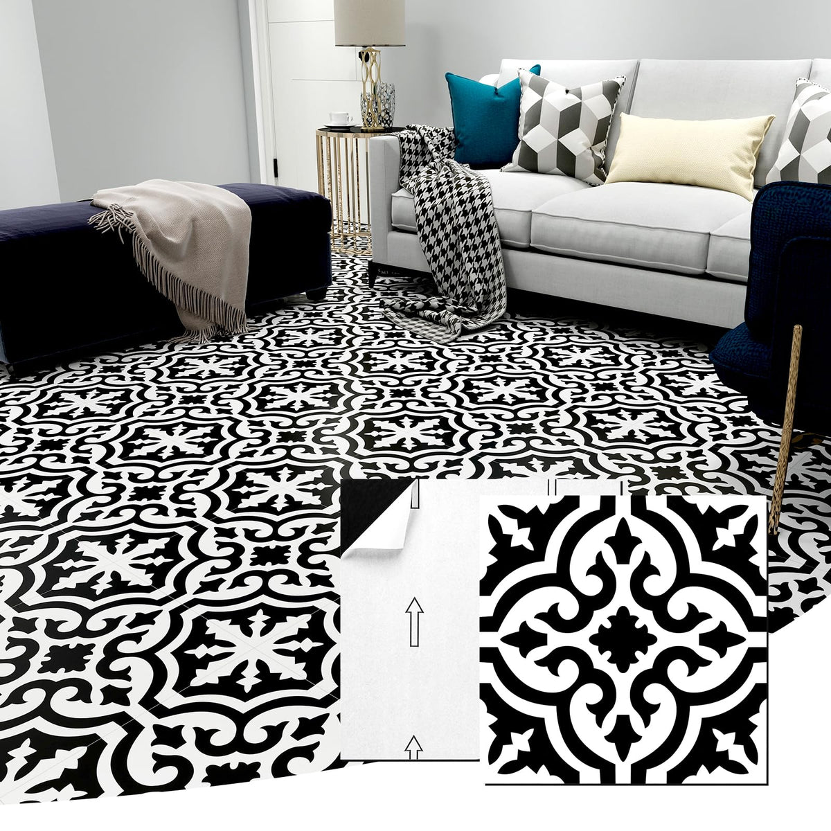 Peel and Stick Floor Tile, Self-Adhesive DIY Vinyl Flooring,Waterproof Tile Sticker , Wall, Fireplace(10PCS,12 x 12
