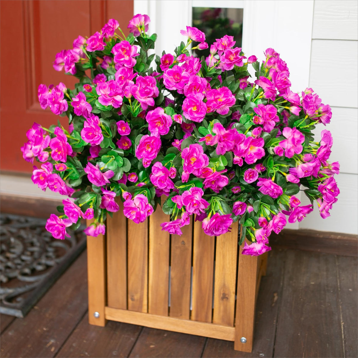 Artificial Faux Outdoor Flowers Plants for Outside Spring Decoration, Fake Silk Fuchsia Camellia UV Resistant