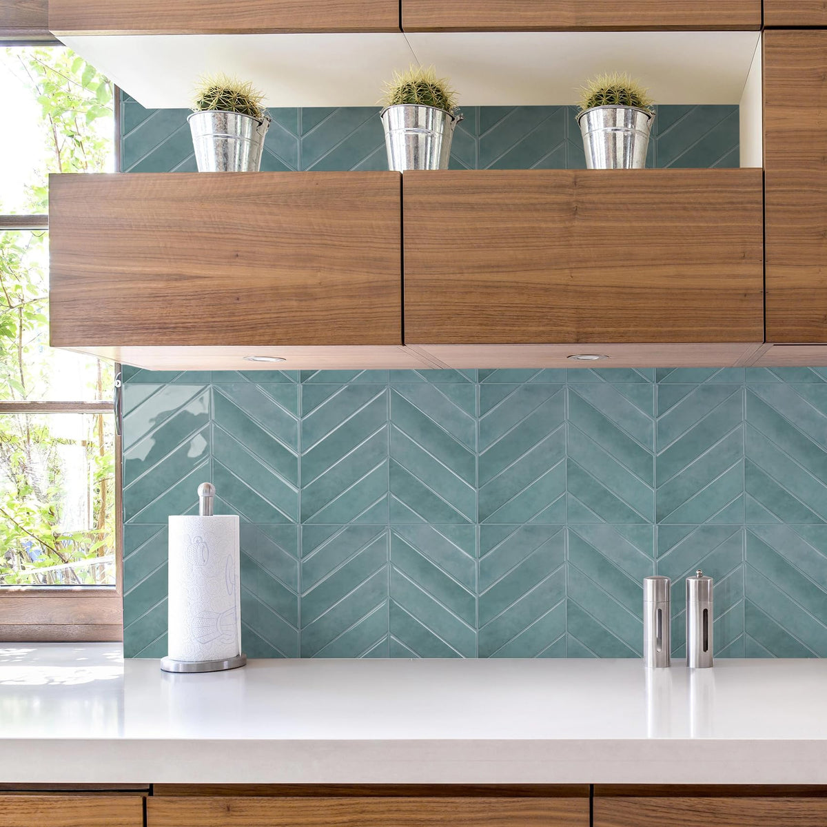 Herringbone Peel and Stick Backsplash, Blue Teal, 10 Sheets