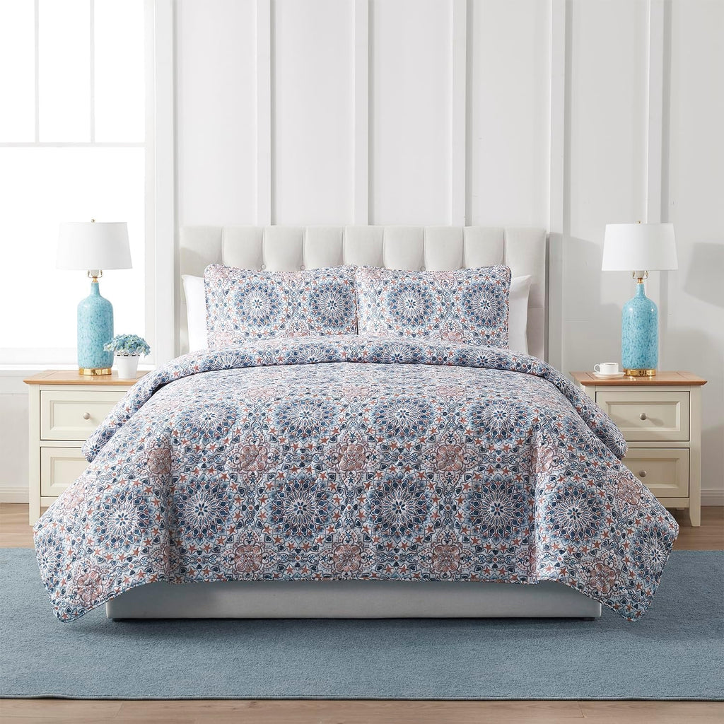 Seashell Medallion Pinsonic Bedding Set, 3-Piece, Blue