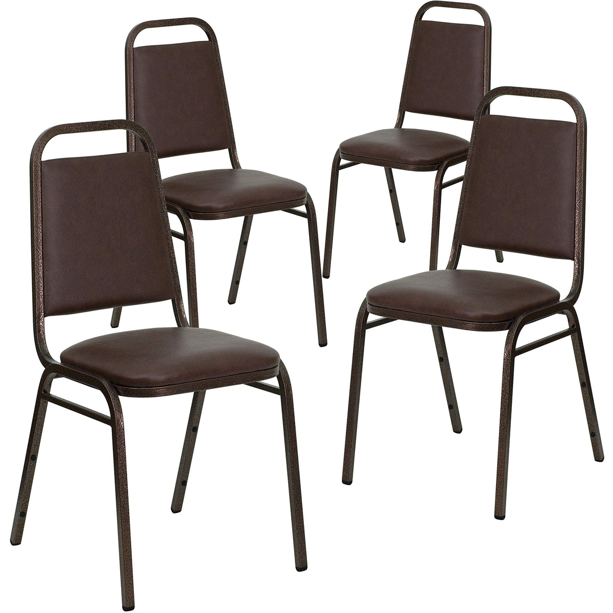 4 Pack HERCULES Series Trapezoidal Back Stacking Banquet Chair in Brown Vinyl - Copper Vein Frame
