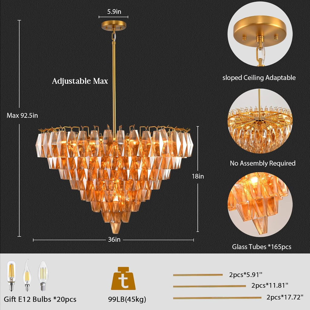 36" 20-Light Large Modern Tiered Round Chandelier