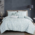 Sage Green Jacquard Comforter Set 7 Piece Floral Damask Bedding Queen Size