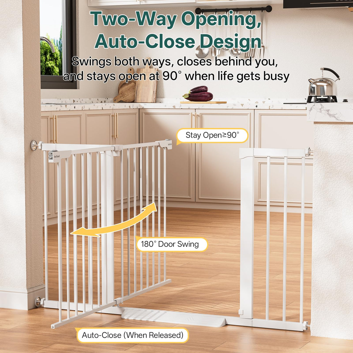 29.6-50.1 in Extra Wide Baby Gate for Stairs and Doorways, White