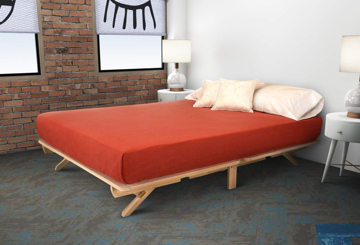 Fold Platform Bed - Full Bed Frame - Unfinished Wood Bed Frame - Full Size Folding Bed - Natural, Minimalist Bed