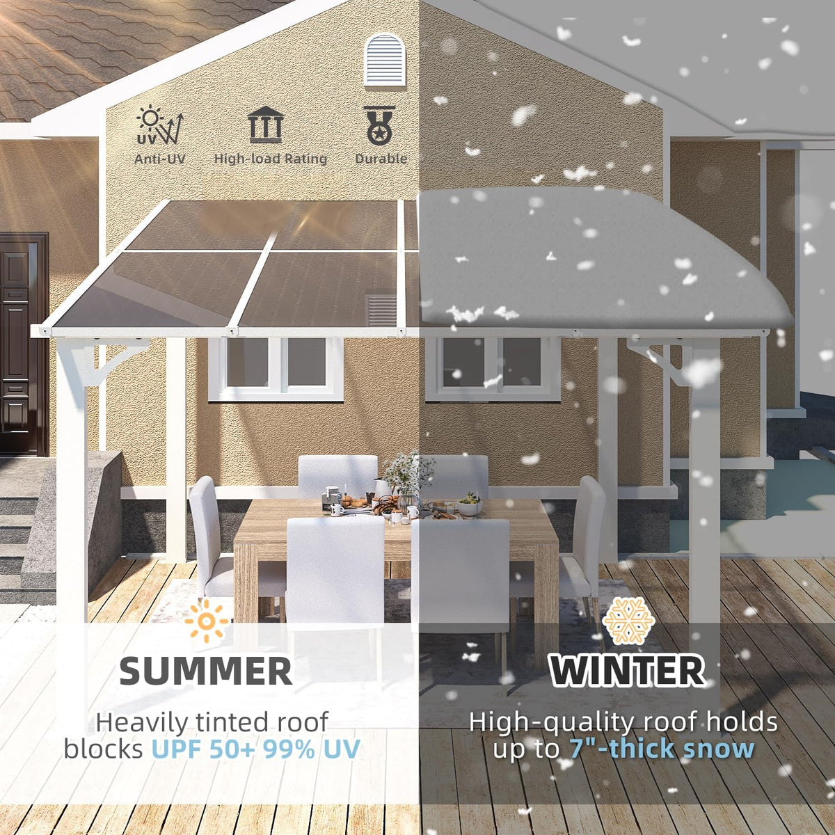8' x 8' White Gazebo Outdoor Pergola, Small Wall-Mounted Hard Top Lean to Metal Gazebo Shelter Pergolas and Gazebos
