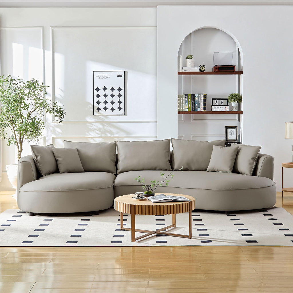 129" Curved Oversized Modular Bonded Leather Sectional Sofa with Left Chaise, 4 Pillows, 3 Back Cushion, Modern Style