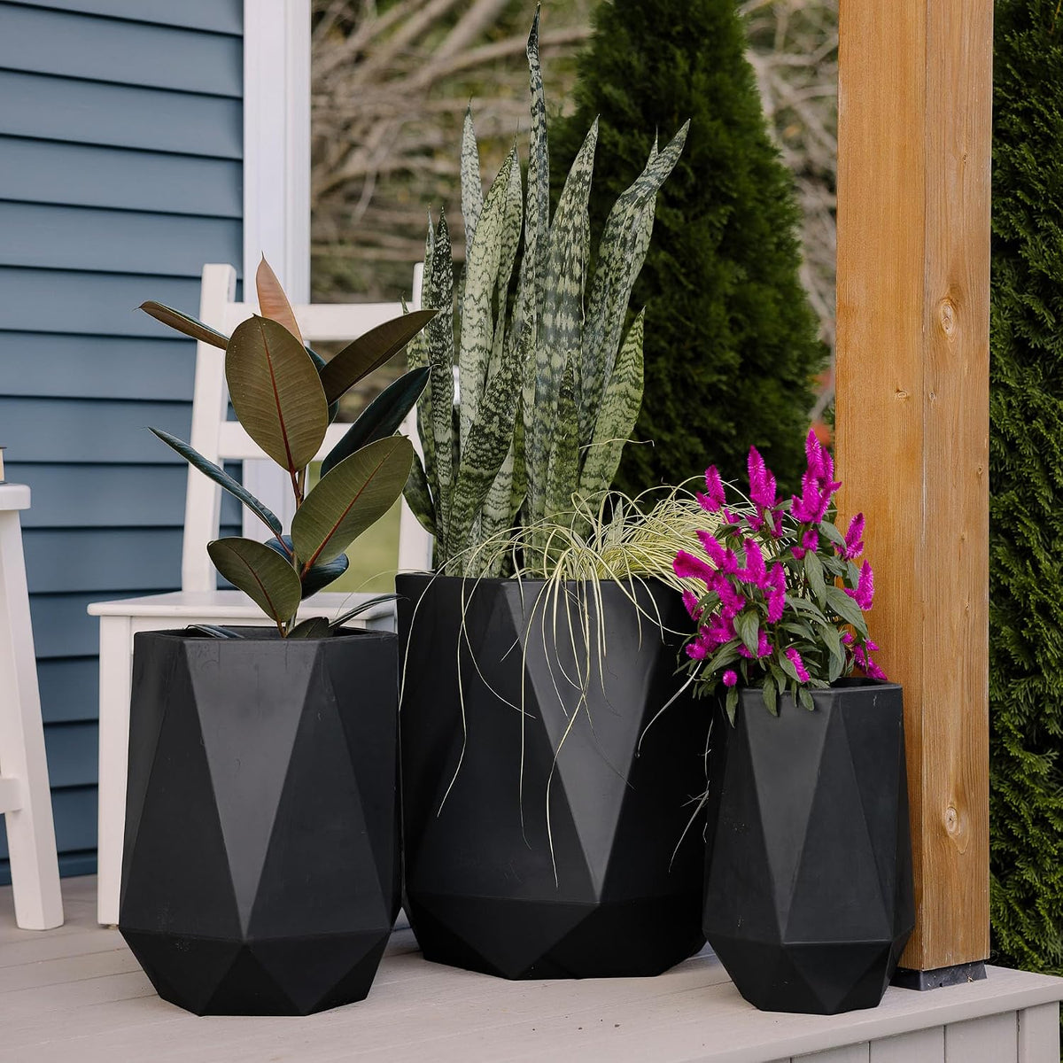 Large Planters for Outdoor Plants - Set of 3, 15.5/18/20 Inches Outdoor Planters for Porch - Tall Planter for Outdoor