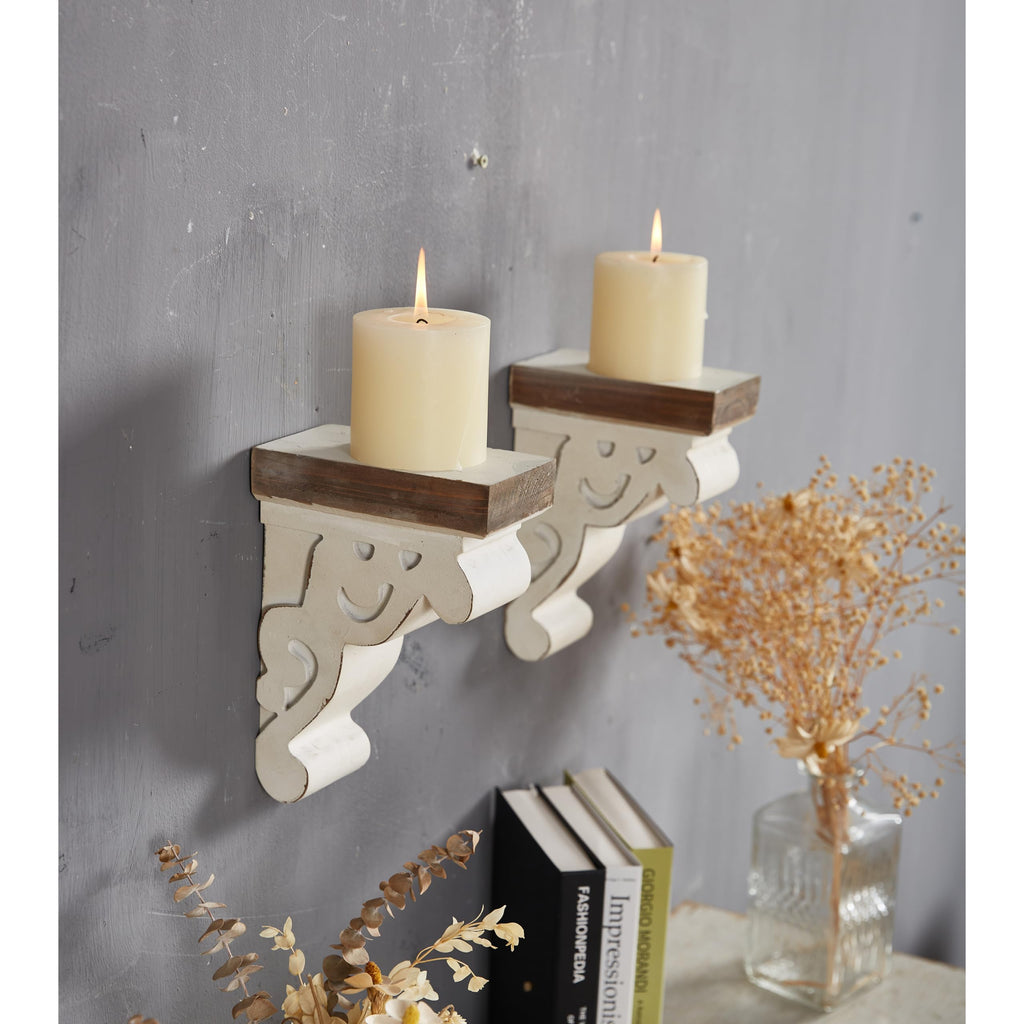 Rustic White Wood Bookends Decorative, Distressed Corbels for Shelves
