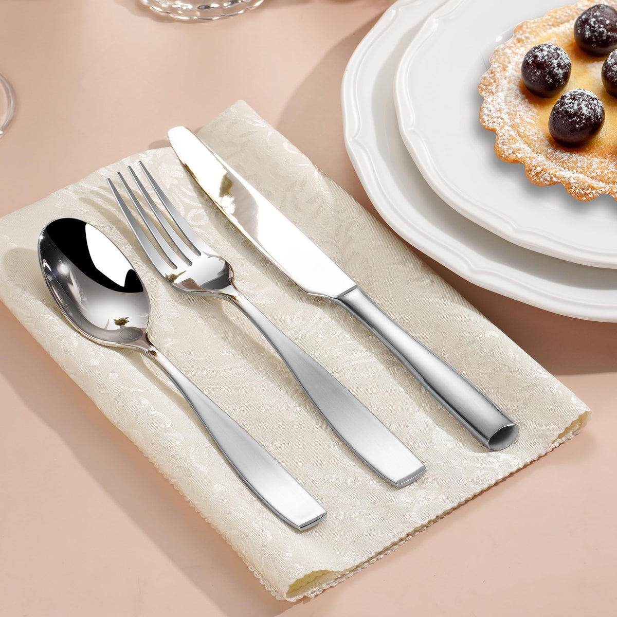 65 Piece Heavy Silverware Set, 18/10 Stainless Steel Flatware Set for 12
