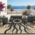 Outdoor Rug Waterproof Patio Rugs with Boho Sun Pattern, Reversible Plastic Straw Camping Rugs Outdoor Indoor RV
