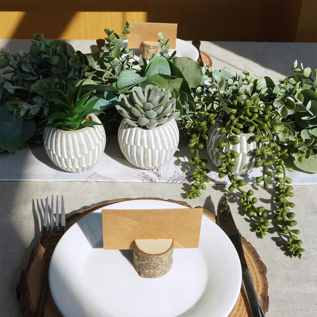 3 Pack Artificial Succulent Plants in Gray Geometric Concrete Pots Fake Aloe Echeveria String of Pearls Succulents